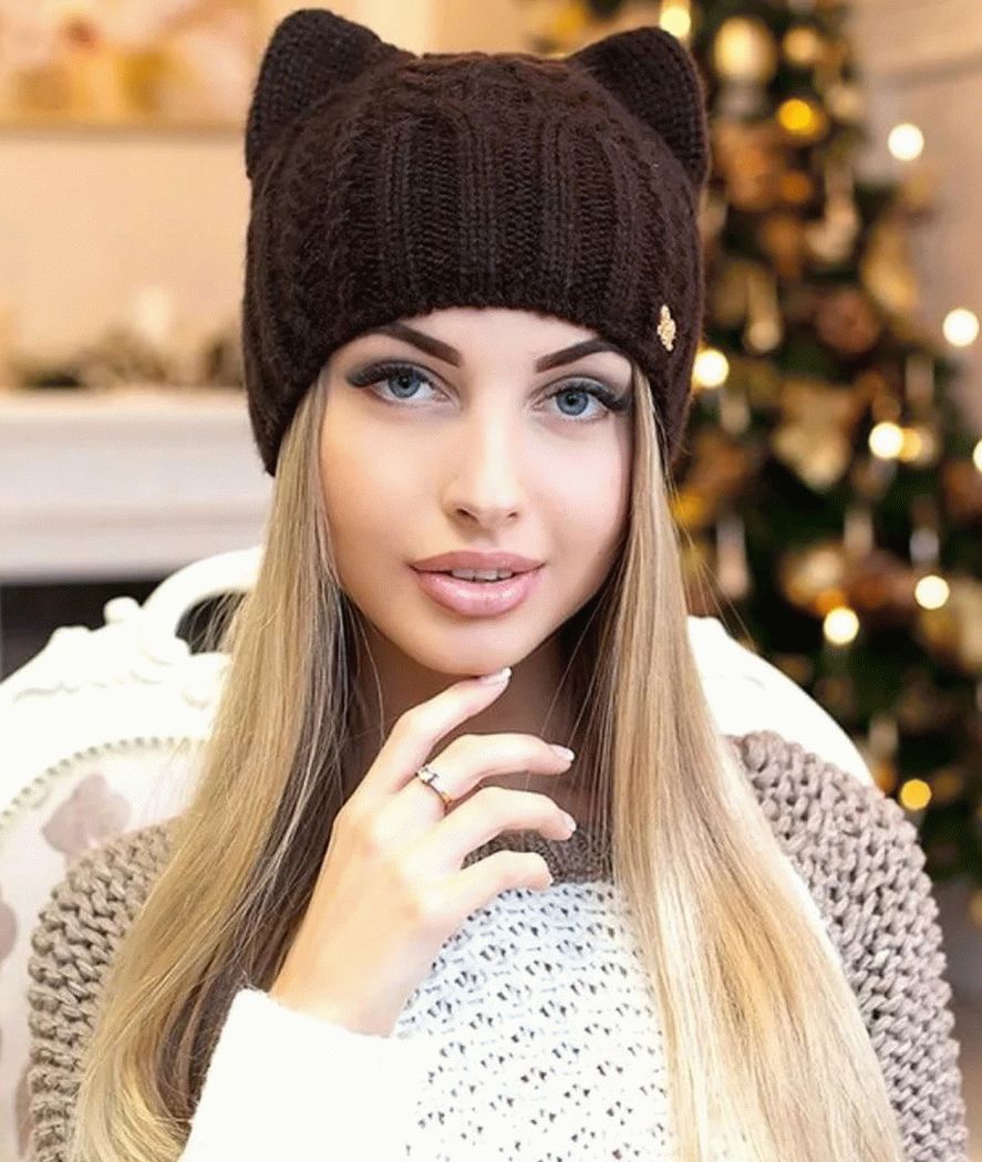 Зимна женска котешка шапка