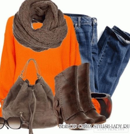Какво да носите с оранжево свитер, фото