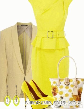 С чем носить желтое платье, бежевый + желтый, фото