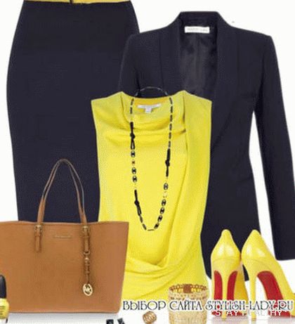С чем носить желтую блузку, синий + желтый, фото